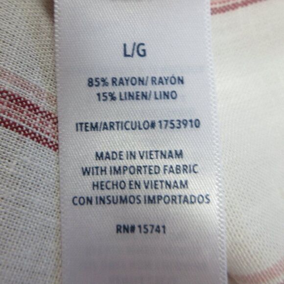 SPLENDID Ladies Linen Blend Shirt Blouse Sz L Yoked Red Wht Strip V Neck Top NWT - Picture 8 of 13